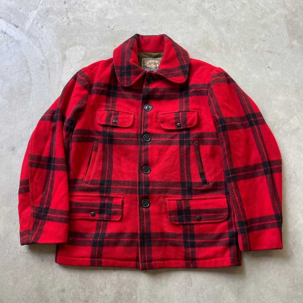 Vintage Carters HW Carter & Sons Red Buffalo Plaid Wool Hunting Jacket Mens XL